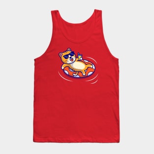 Cute Cat Floating With Swimming Tires (2) Tank Top